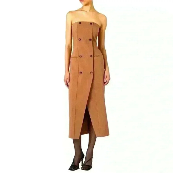 NEW! French Connection Azra Twill Strapless Neck Sleeveless Button Midi Dress - Picture 1 of 9